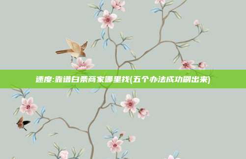 速度:靠谱白条商家哪里找(五个办法成功刷出来)