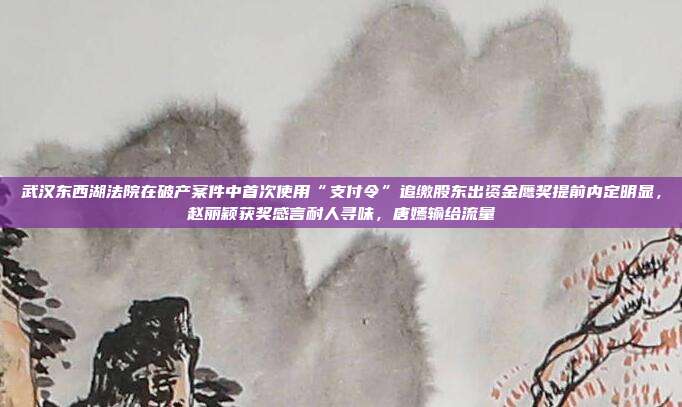 武汉东西湖法院在破产案件中首次使用“支付令”追缴股东出资金鹰奖提前内定明显,赵丽颖获奖感言耐人寻味,唐嫣输给流量
