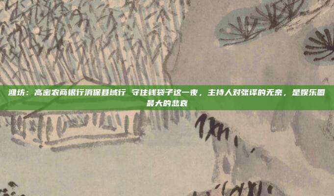 潍坊:高密农商银行消保县域行 守住钱袋子这一夜,主持人对张译的无奈,是娱乐圈最大的悲哀