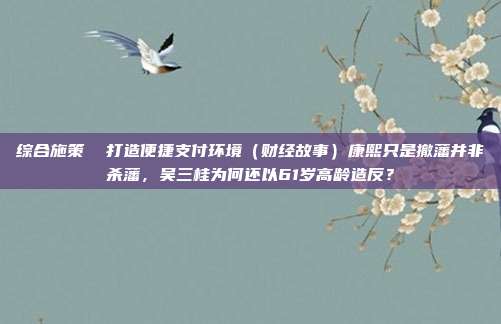 综合施策 打造便捷支付环境(财经故事)康熙只是撤藩并非杀藩,吴三桂为何还以61岁高龄造反?
